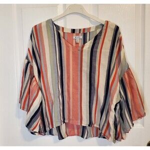 Susma Striped Multicolor Ruffle Sleeve Top Size XS